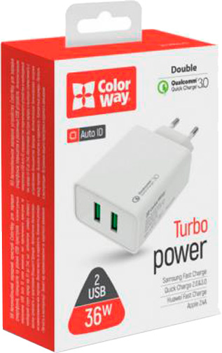 Сетевое зарядное устройство ColorWay 2USB Quick Charge 3.0 (36W) CW-CHS017Q-WT