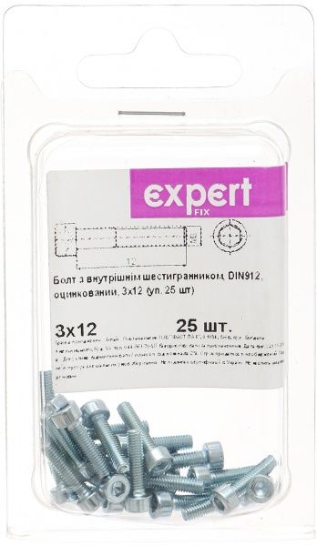 Болт метричний 3х12 мм ЦБ DIN 912 3x12 мм 25 шт. клас міцності 8,8 Expert Fix