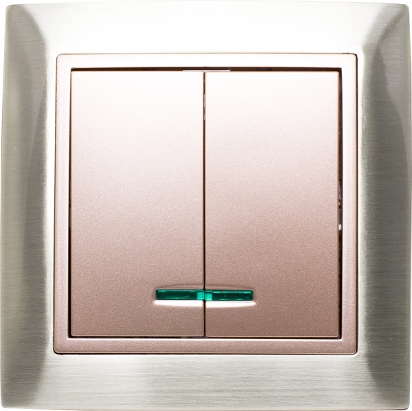 Выключатель двухклавишный LXL Tesla TLXL3503A с подсветкой бронзовый 3503A champagne