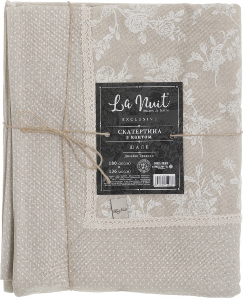 Скатерть Шале розы с кантом 136x180 см бежевый La Nuit 
