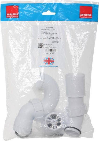 Сифон для піддона McAlpine d50мм, нерж решітка 70мм, з гумовою пробкою, випуск 40/50, HC25-POL