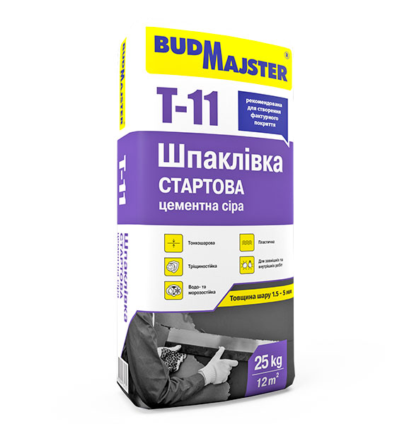 Шпаклівка BudMajster T-11, Стартова цементна сіра, 25кг