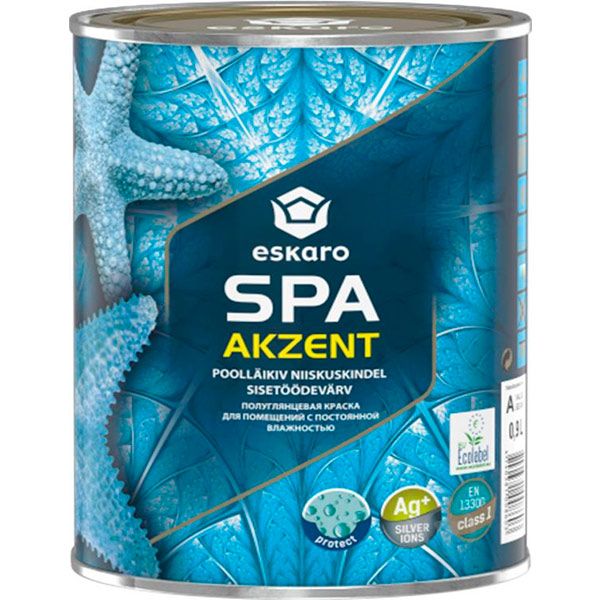 Краска акриловая Eskaro Akzent SPA полуглянец белый 0.9л