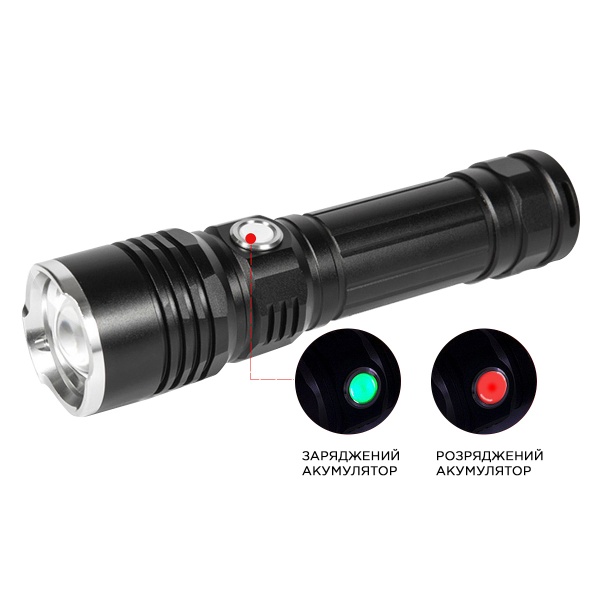 Світлодіодний ліхтарик Quantum QM-FL1020-18650/1500-PB 10W LED з zoom-фокусом USB серія Solid-M чорний