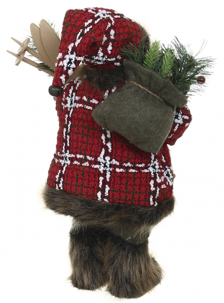 Декоративна новорічна фігура Санта лісовий із мішечком червоно-зелений 40 см
