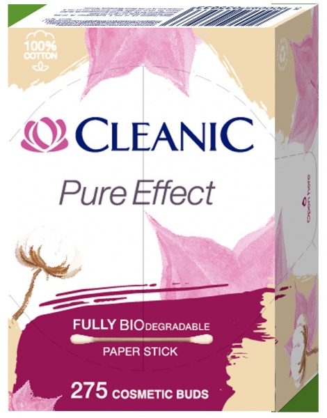 Ватные палочки Cleanic Pure Effect BIODegradable бумажный стик 275 шт. (коробка)