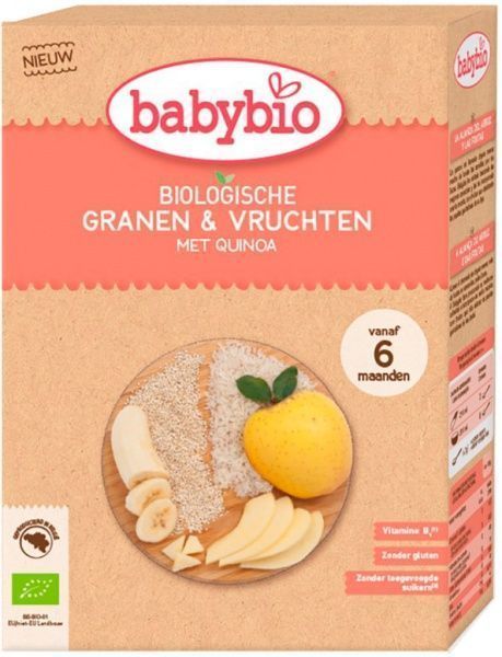 Каша молочна Babybio від 6 місяців органічна злакова з фруктами і киноа 3288131504155 200 г 