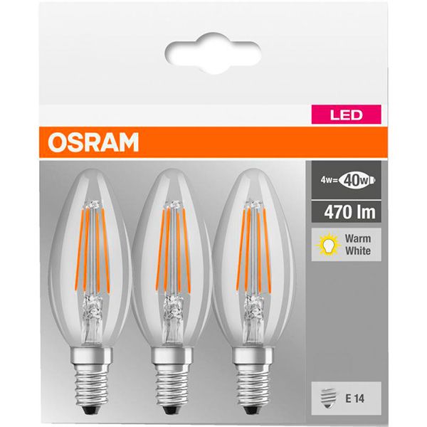 Лампа світлодіодна Osram Filament 3 шт./уп. C37 4 Вт E14 2700 К 220 В прозора