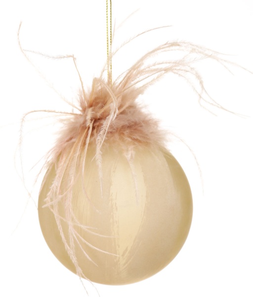 Елочная игрушка в форме шара с перьями 8 см 