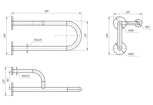 Поручень для ванной комнаты Laris угловой правый