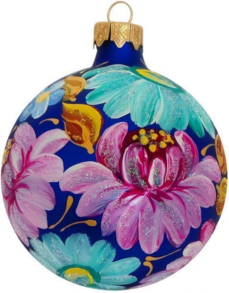 Шар стеклянный Цветы 1 d80 К-263-80 синий