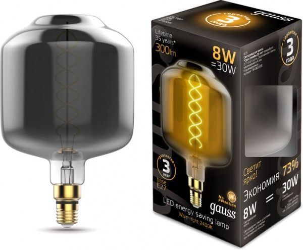 Лампа светодиодная Gauss Vintage FL Gray DL180 8 Вт E27 2400 К 220 В прозрачная 
