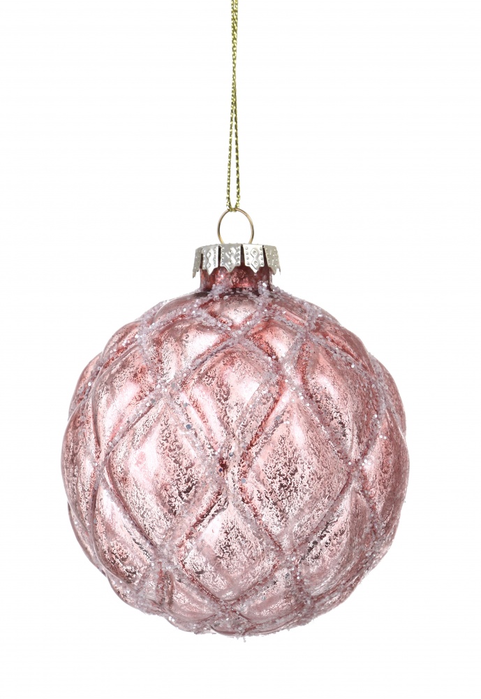 Куля скляна в срібний ромбик 2 асортименти d 80 мм рожевий