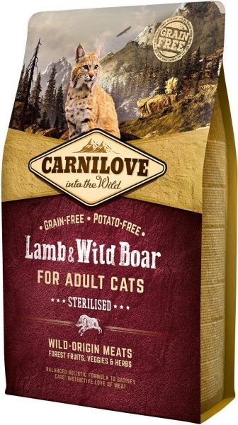 Корм Carnilove сухий для стерилізованих котів Cat Lamb & Wild Boar Sterilised 2 кг ягня та кабан