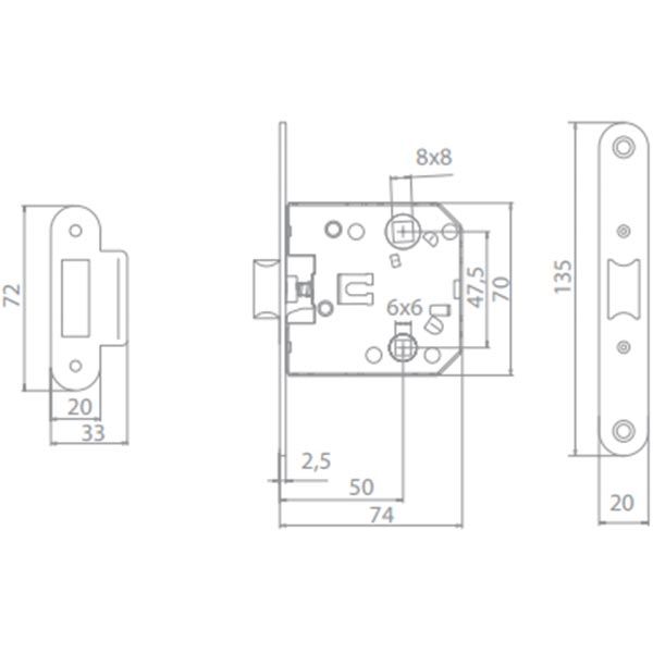 Замок врезной с ручками  Linde А-2002 WC SN/CP WC 47,5 мм хром/