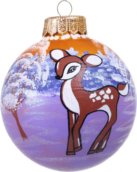 Шар новогодний зимние краски ручной работы стеклянный d 100 мм разноцветный