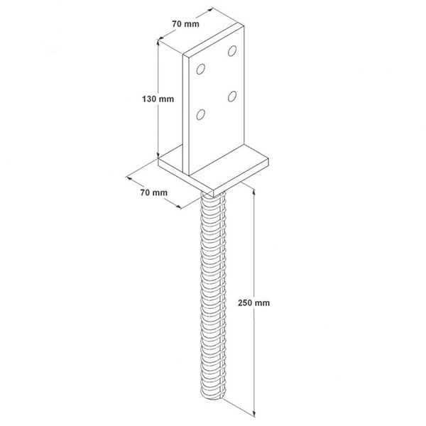 Опора колонны заливная Т-образная 70x70 мм 8 мм 1 шт. 