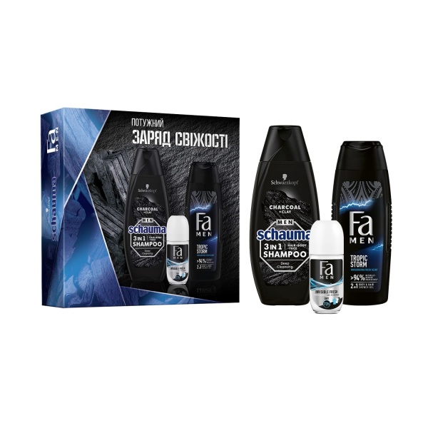 Набір подарунковий для чоловіків Fa Шампунь 400 мл + Гель для душу 250 мл + Роликовий антиперспірант 50 мл