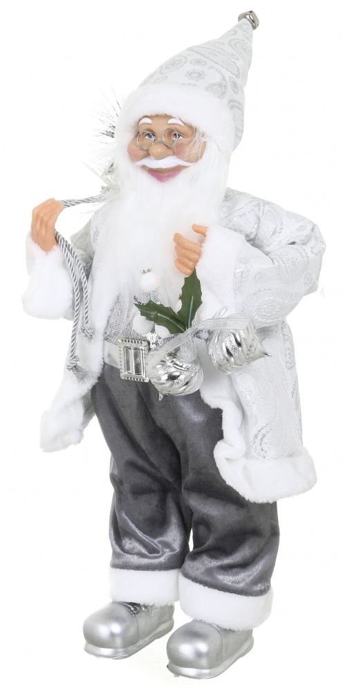 Декоративна новорічна фігура Санта з мішечком біло-сірий 60 см