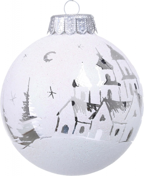 Куля новорічна сніжна колекція скляна d 100 мм білий