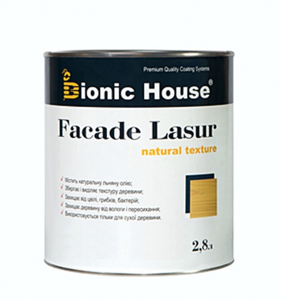 Лазур-антисептик Bionic House Facade Lasur Масляна для дерев’яних фасадів Кедр напівмат 2,8 л 2,5 кг