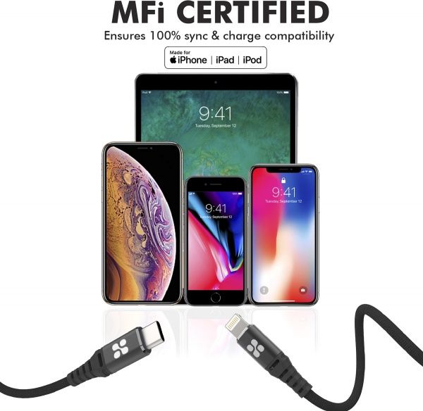 Кабель Promate Lightning - USB Type-C 1,2 м чорний 