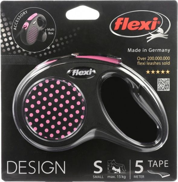 Поводок-рулетка FLEXI Disign S черный с розовой вставкой до 15 кг 5 м