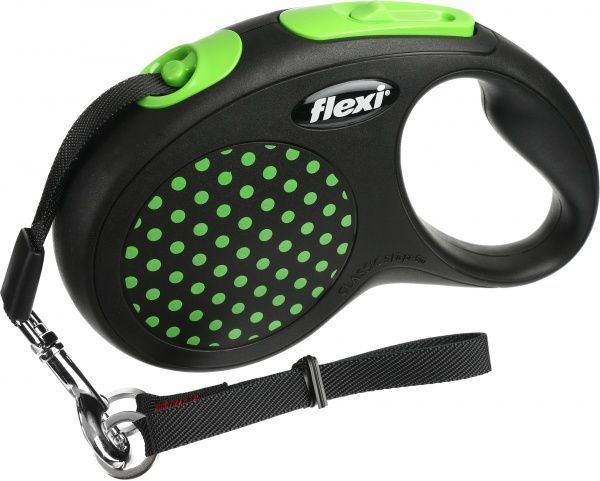 Повідець-рулетка FLEXI Disign S чорний із зеленими вставками до 15 кг 5 м