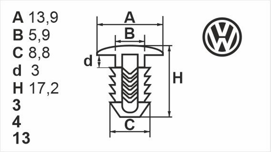 Клипса нажимная внутренняя (обшивка, обшивка дверей) Romix (A12005)