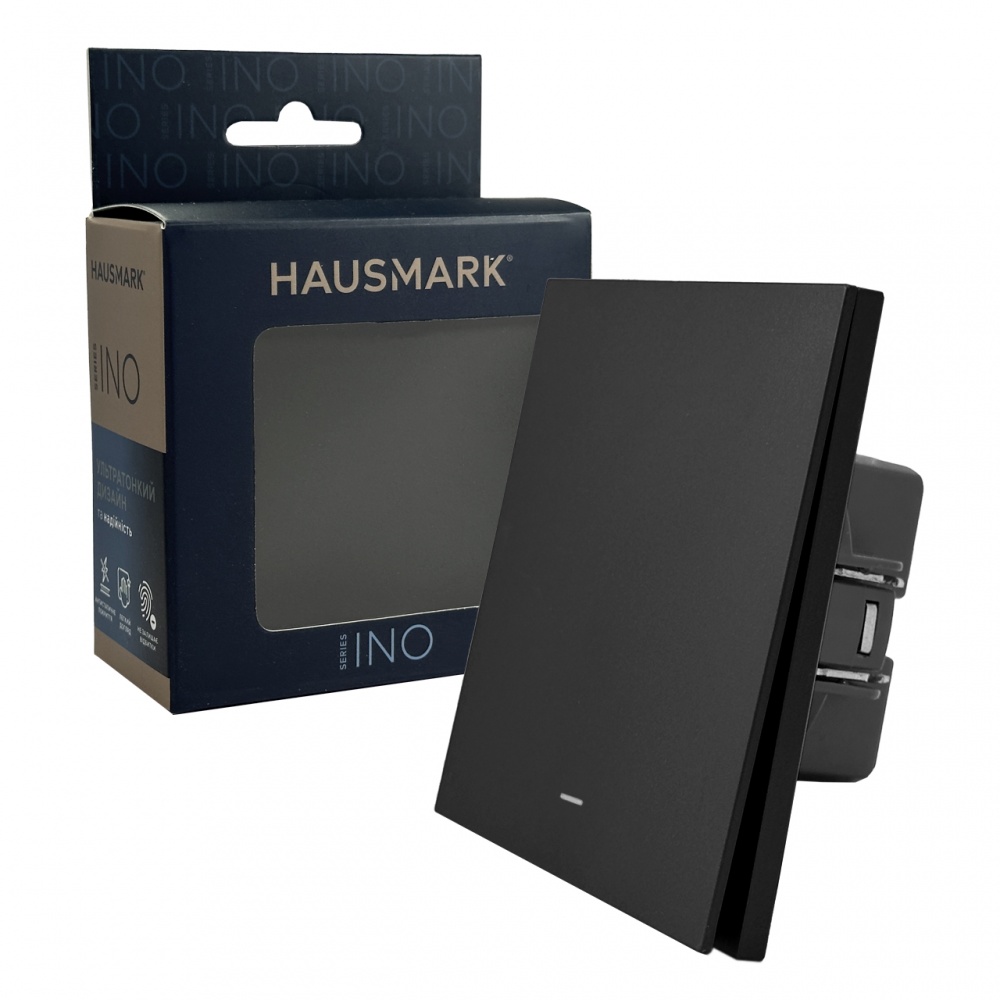 Выключатель одноклавишный HausMark INO с подсветкой черный LS-LED-EU-Black