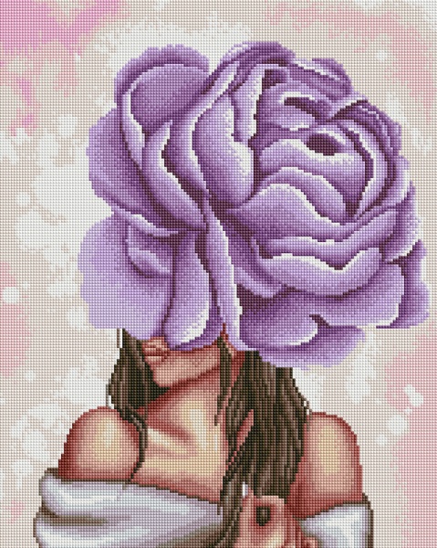 Алмазна мозаїка Дама з фіолетовим піоном 40x50 см DBS0012 Brushme 