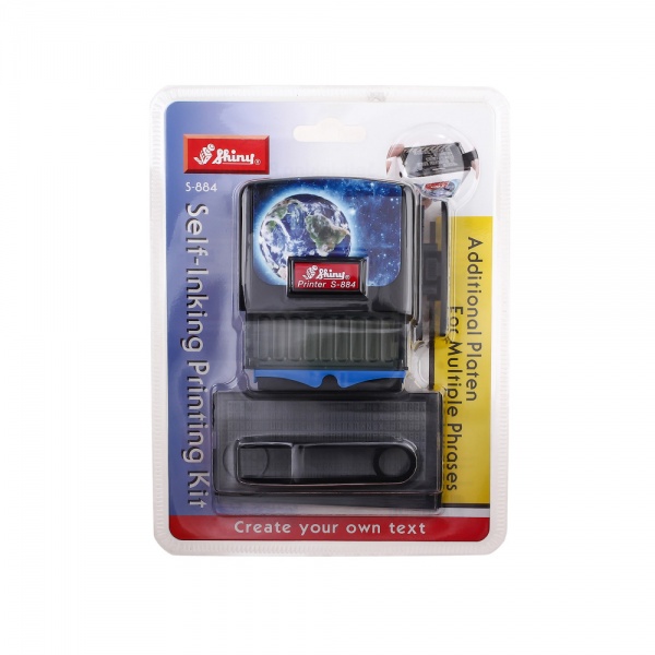 Текстовий штамп S-884 5 рядків 18х47 мм укр./рос. Шрифт 2 текстові пластини чорний корпус Shiny