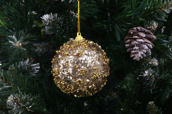 Елочная игрушка в форме шара с блестками и бусинками 8 см CAA126700 8 см 