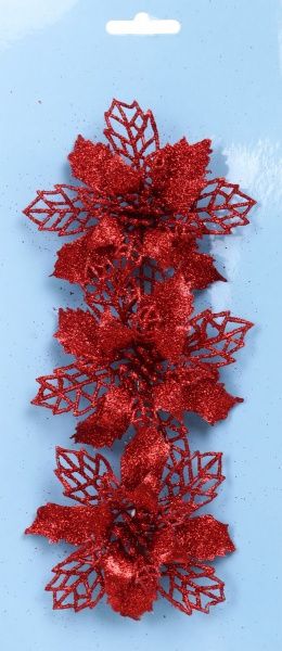 Декорація новорічна Shunda Пуансетія в наборі 3 шт. червона