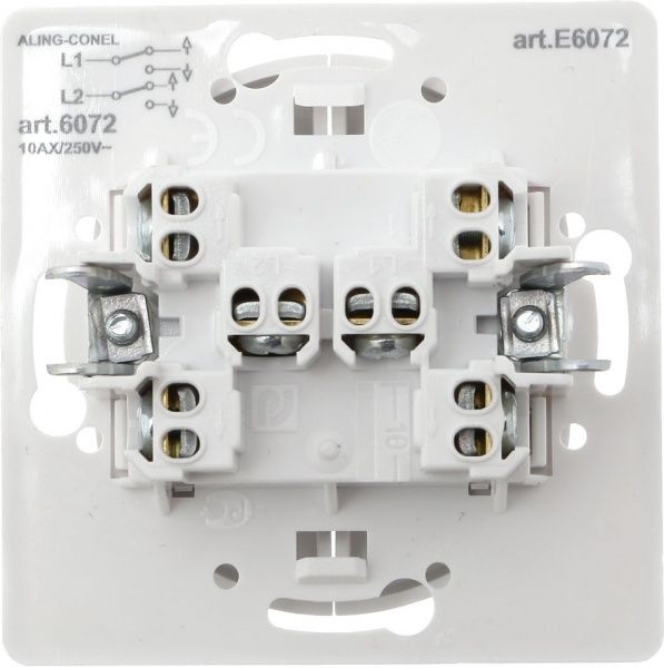 Вимикач прохідний двоклавішний Aling-Conel Eon без підсвітки 10 А 250В білий E6072.0