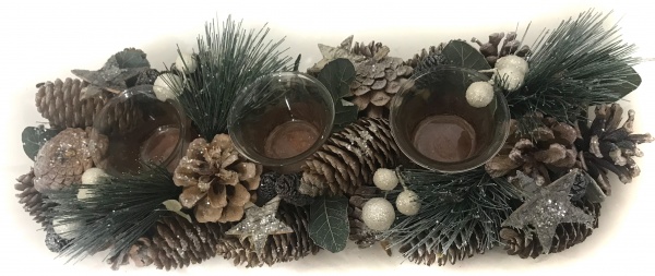 Декорація новорічна Підсвічник з шишок куль і зірок 37x14 см EPI-7005152079 