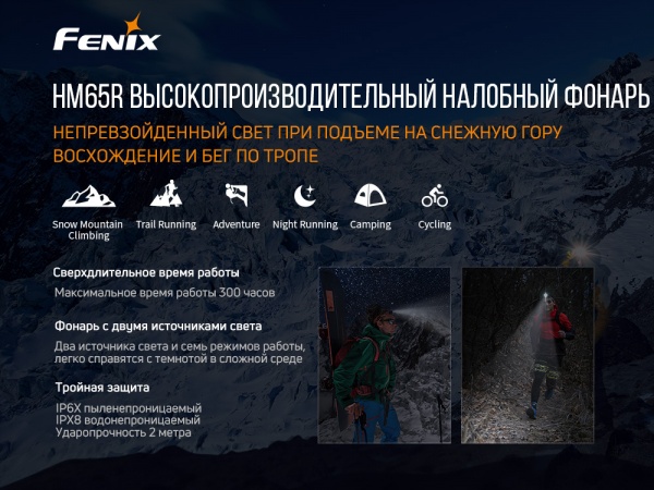 Фонарик на голову Fenix Тактический HM65R, 1400лм