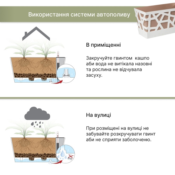 Вазон пластиковый Idel Flowerbox 40 см прямоугольный 9,4 л коричневый/белый (730027) 