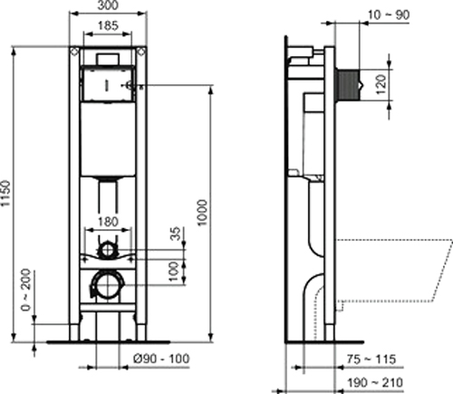 Комплект инсталляции Ideal Standard ProSys ECO Frame узкая клавиша OLEAS M2 хром E2332AA