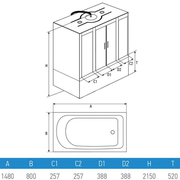 Гидромассажный бокс Erlit Comfort ER 4515TP-C3 1500x850x2150