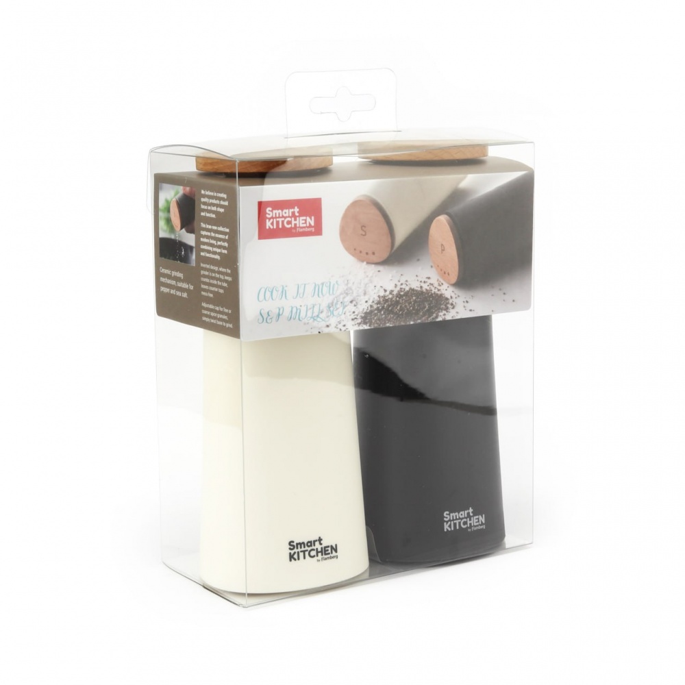 Набор мельниц для соли и перца Smart Kitchen by Flamberg c керамическами жерновами Milk white/transparant black 13,2х6,5х16 см