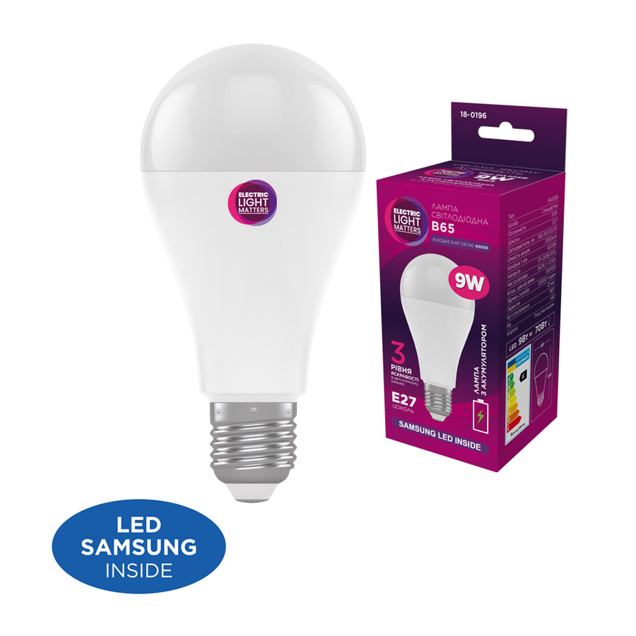 Лампа светодиодная ELM с аккумулятором B65 9 Вт E27 220 В 4000 К 18-0196