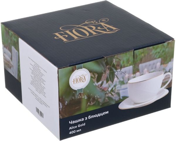 Чашка з блюдцем Alice Gold 400 мл порцелянова Fiora