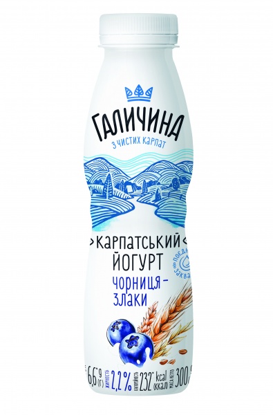 Йогурт Галичина Черника-злаки 2,2% 300 г 