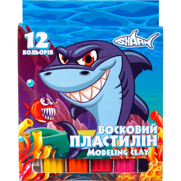 Пластилін восковий 12 кольорів Shark