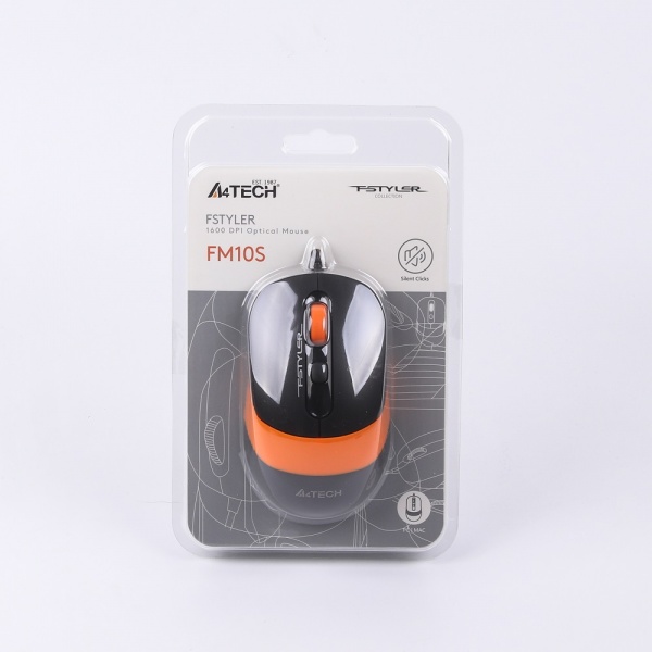 Мышка A4Tech бесшумная Fstyler FM10S (Orange) 