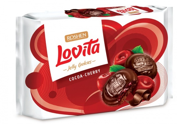 Печенье Roshen Lovita Jelly Cookies c желейной начинкой какао + вишня 425 г 