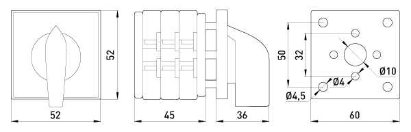 Переключатель пакетный E.NEXT LK16/3.323-ZP/45 щитовой с передней панелью 3p 1-0-2 16А 8331-200