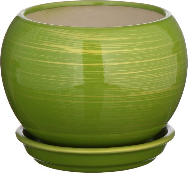 Горшок керамический Ориана-Запорожкерамика Шар глянец круглый 1,4л салатово-золотой 