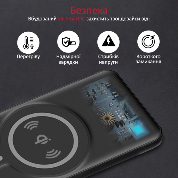 Портативное зарядное устройство Promate PowerMag-10 10 m/Ah black